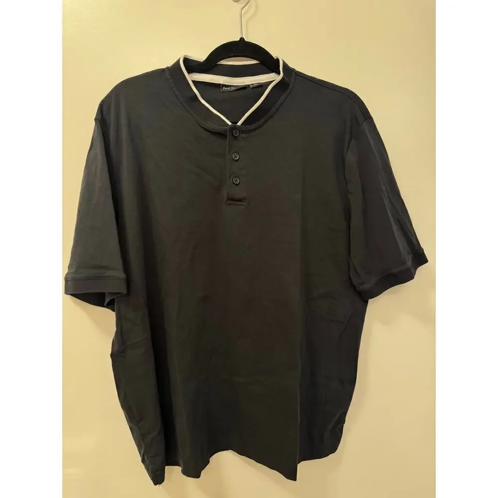 Paul Fredrick Men's XL Black/White Cotton Short Sleeve Polo Henley Tee